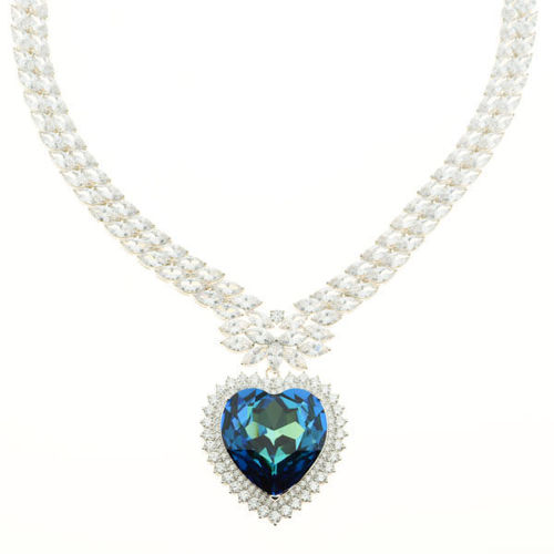 Picture of Crystal Heart Shape Necklace. Capri Blue (243) Color