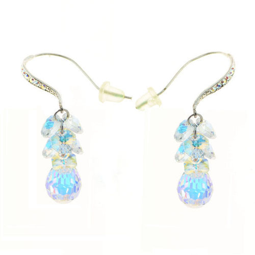 Picture of Cryatl Cube Drop Flower Bella Hook Earrings. Crystal Aurore Boreale (001 Ab) Color