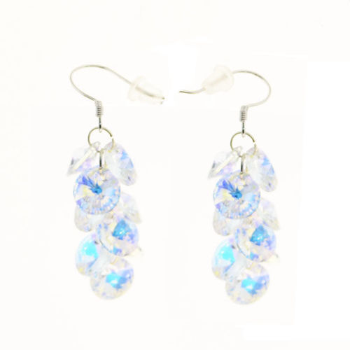 Picture of Crystal Aurora Borealis Cube Drop Dangle Earrings. Crystal Aurore Boreale (001 Ab) Color