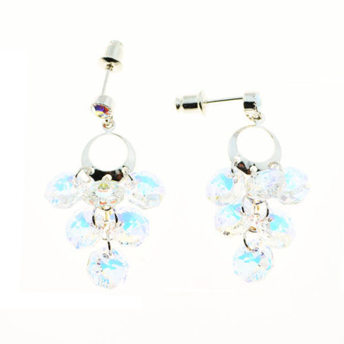 Picture of Crystal Auroraborealis Pierced Sterling Silver Post Earrings. Crystal Aurore Boreale (001 Ab) Color