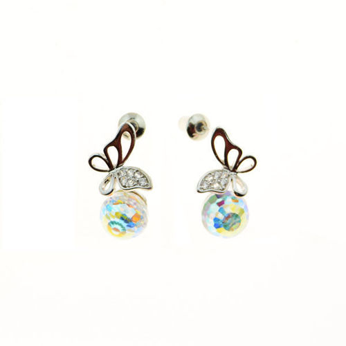 Picture of Crystal Ball On Butterfly Shap Earrings. Crystal Aurore Boreale (001 Ab) Color