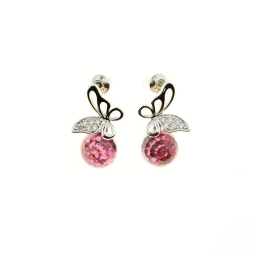 Picture of Crystal Ball On Butterfly Shap Earrings. Hyacinth (236) Color