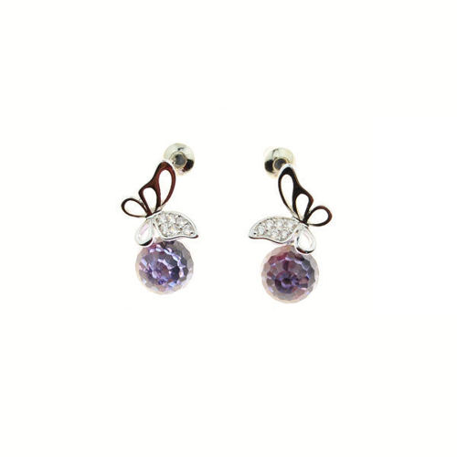 Picture of Crystal Ball On Butterfly Shap Earrings. Violet (371) Color