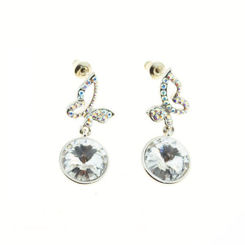 Picture of Crystal Butterfly Hanging Circle Pierced Earrings. Crystal  Color