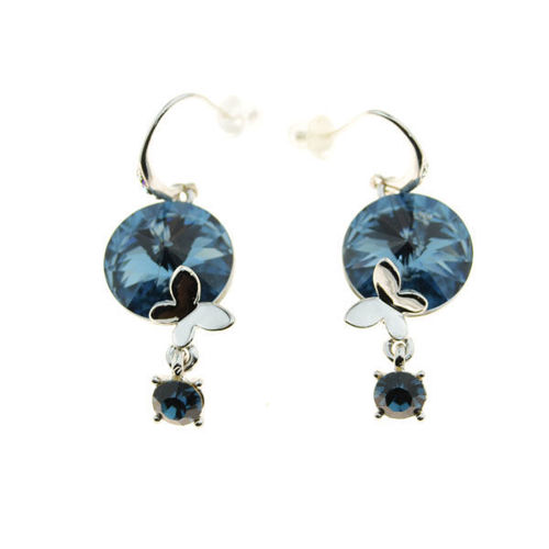 Picture of Crystal Butterfly Pierced Dangle Earrings. Montana (207) Color