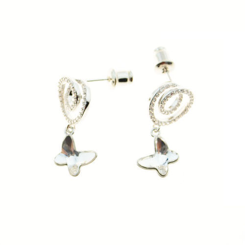 Picture of Crystal Butterfy Dangle Pierced Earrings. Crystal  Color