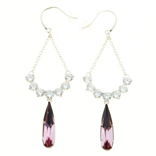 Picture of Crystal Chaining Dangle Pierced Earrings. Amethyst (204) Color