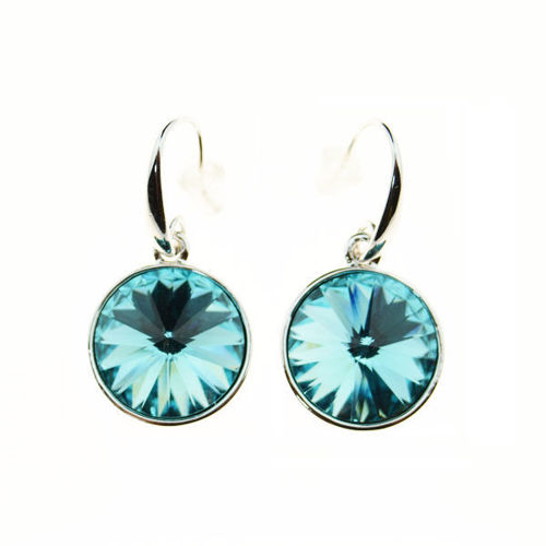 Picture of Crystal Circle Drop Dangle Hook Earrings. Light Turquoise (263) Color