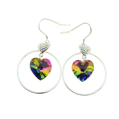 Picture of Crystal Circle In Double Heart Dangle Hook Earrings. Crystal Vitrail Medium (001 Vm) Color