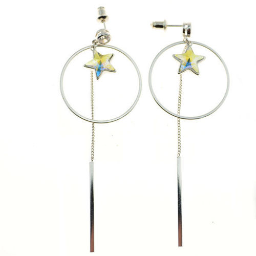 Picture of Crystal Circle In Star Drop Changing Pierced Sterling Silver Earrings. Crystal Aurore Boreale (001 Ab) Color