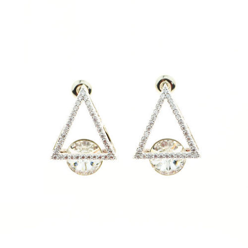 Picture of Crystal Circle On Triangle Design Pierced Earrings. Crystal  Color