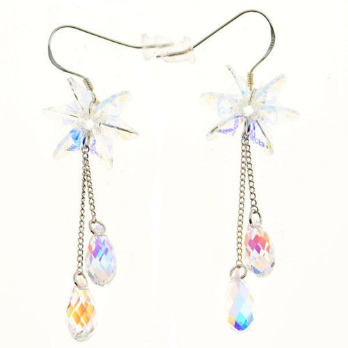 Picture of Crystal Cube Drop Changing Aurora Borealis Earrings. Crystal Aurore Boreale (001 Ab) Color