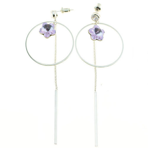 Picture of Crystal Flower In Circle Cube Drop Changing Earrings. Amethyst (204) Color