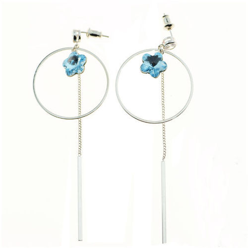 Picture of Crystal Flower In Circle Cube Drop Changing Earrings. Peridot (229) Color