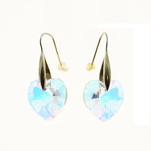 Picture of Crystal Heart Dangle Pierced Earrings. Crystal Aurore Boreale (001 Ab) Color