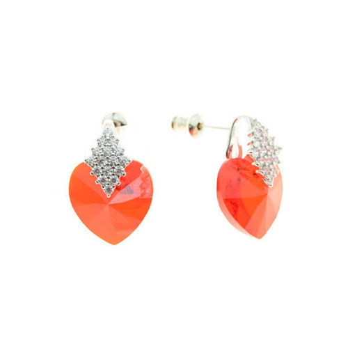 Picture of Crystal Heart Design Pierced Sterling Silver Post Earrings. Rose (227) Color