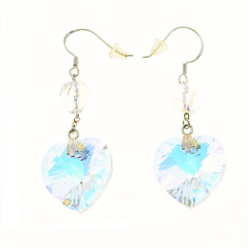 Picture of Crystal Heart Shape Earrings. Crystal Aurore Boreale (001 Ab) Color