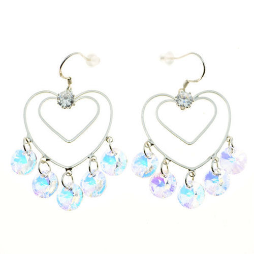 Picture of Crystal Heart Shape Earrings. Crystal Aurore Boreale (001 Ab) Color