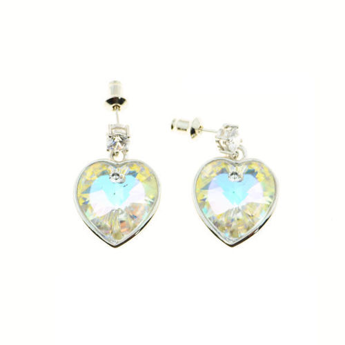 Picture of Crystal Heart Shape Pierced Earrings. Crystal Aurore Boreale (001 Ab) Color