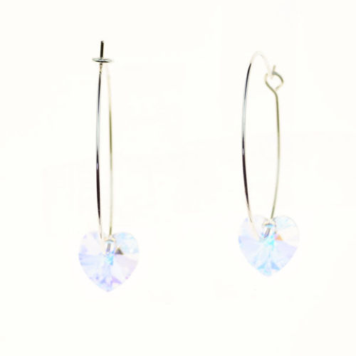 Picture of Crystal Hoop Heart Drop Earrings. Crystal Aurore Boreale (001 Ab) Color