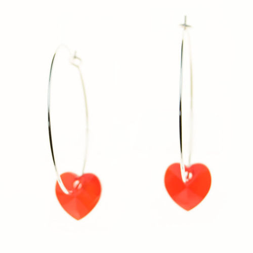 Picture of Crystal Hoop Heart Drop Earrings. Montana (502) Color