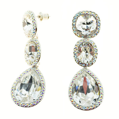 Picture of Crystal Large Dangle Pierced Earrings. Crystal  Color