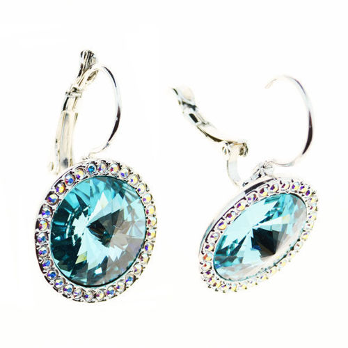 Picture of Crystal Leverback Drop Bella Earrings. Aquamarine (263) Color