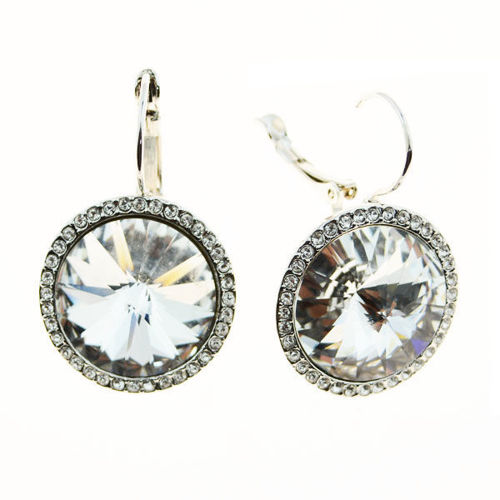 Picture of Crystal Leverback Drop Round Shape Pierced Earrings. Crystal  Color