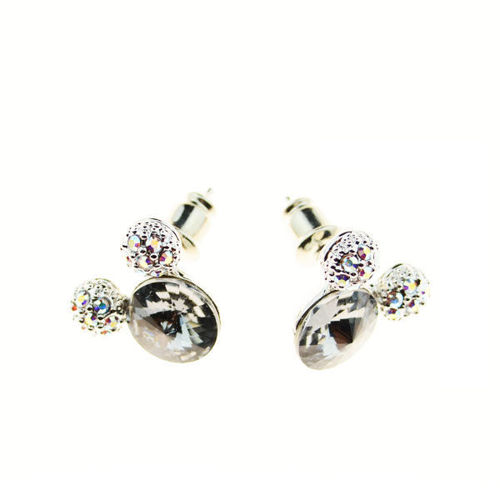 Picture of Crystal Mickey Mouse Sterling Silver Post Earrings. Crystal Aurore Boreale (001 Ab) Color