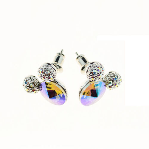 Picture of Crystal Mickey Mouse Sterling Silver Post Earrings. Crystal Vitrail Medium (001 Vm) Color