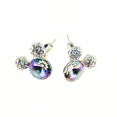 Picture of Crystal Mickey Mouse Sterling Silver Post Earrings. Crystal Volcano (001 ocp) Color