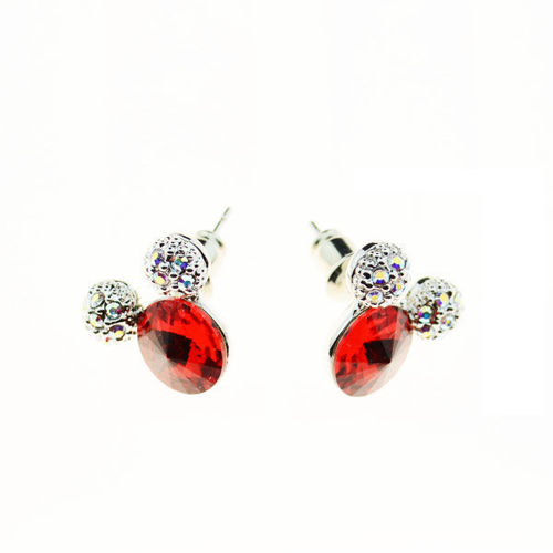 Picture of Crystal Mickey Mouse Sterling Silver Post Earrings. Light Siam (227) Color