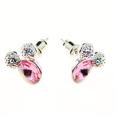 Picture of Crystal Mickey Mouse Sterling Silver Post Earrings. Rose (209) Color