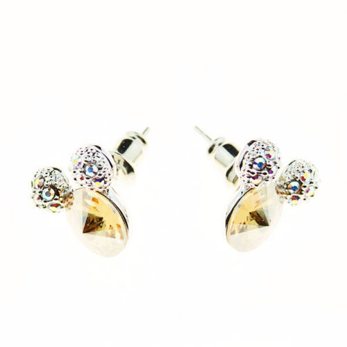 Picture of Crystal Mickey Mouse Sterling Silver Post Earrings. Topaz (203) Color