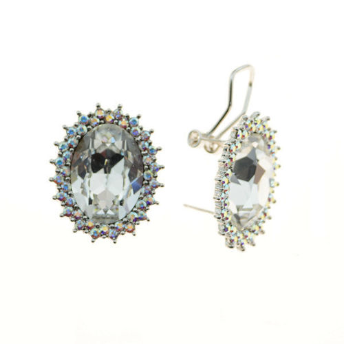 Picture of Crystal Oval Pierced Earrings. Crystal  Color