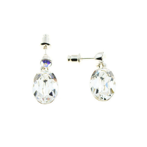 Picture of Crystal Oval Shape Dangle Pierced Sterling Silver Earrings. Crystal  Color