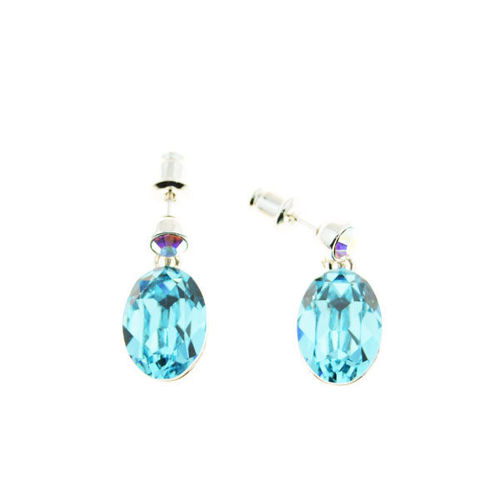 Picture of Crystal Oval Shape Dangle Pierced Sterling Silver Earrings. Light Turquoise (263) Color