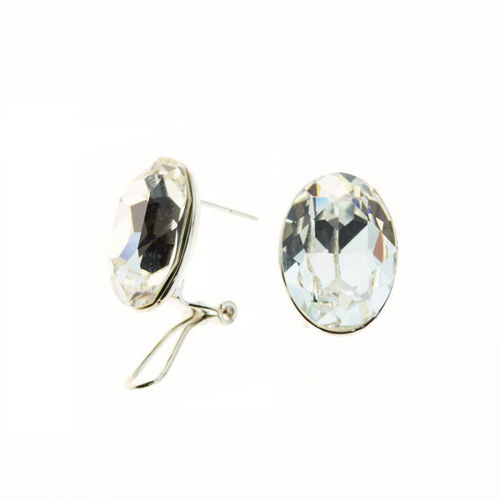 Picture of Crystal Oval Shape Pierced Sterling Silver Post Earrings. Crystal  Color