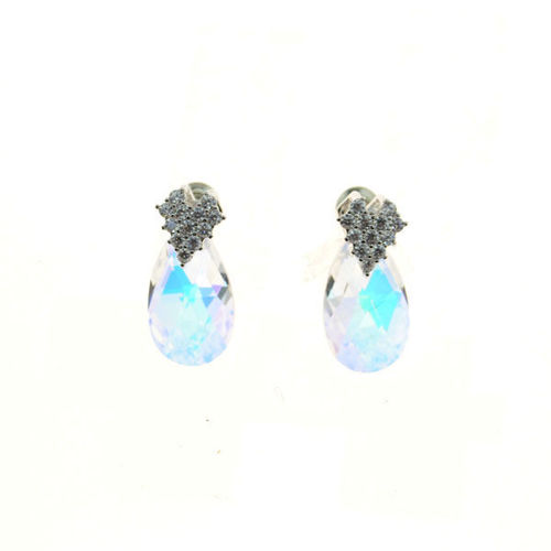 Picture of Crystal Oval Shape Pierced Sterling Silver Post Earrings. Crystal Aurore Boreale (001 Ab) Color