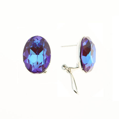 Picture of Crystal Oval Shape Pierced Sterling Silver Post Earrings. Crystal Red Magma (001 antp) Color