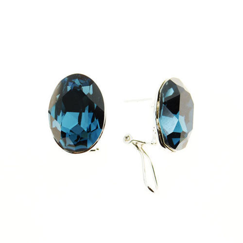 Picture of Crystal Oval Shape Pierced Sterling Silver Post Earrings. Montana (207) Color