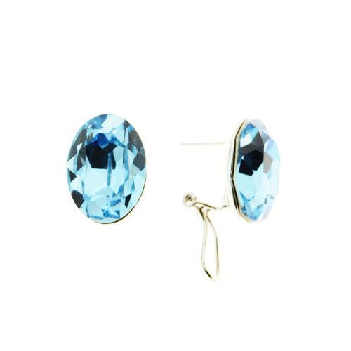 Picture of Crystal Oval Shape Pierced Sterling Silver Post Earrings. Topaz (263) Color