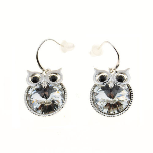 Picture of Crystal Owl Dangle Earrings. Crystal  Color