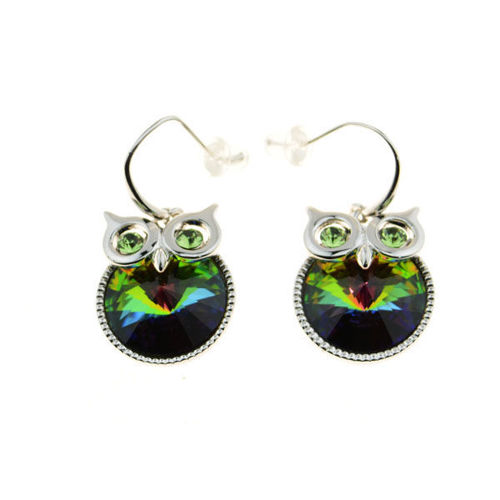 Picture of Crystal Owl Dangle Earrings. Crystal Vitrail Medium (001 Vm) Color