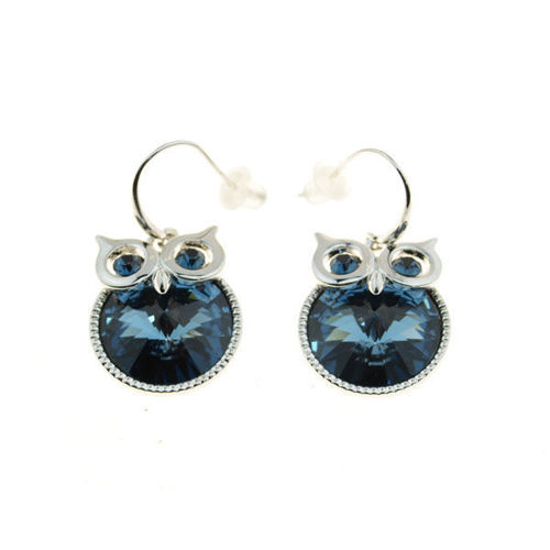 Picture of Crystal Owl Dangle Earrings. Montana (207) Color