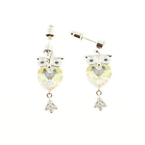 Picture of Crystal Owl Shape Earrings. Crystal Aurore Boreale (001 Ab) Color