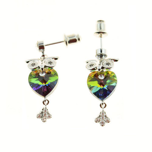 Picture of Crystal Owl Shape Earrings. Crystal Vitrail Medium (001 Vm) Color