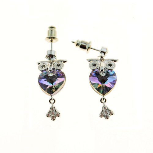 Picture of Crystal Owl Shape Earrings. Crystal Volcano (001 Vol) Color