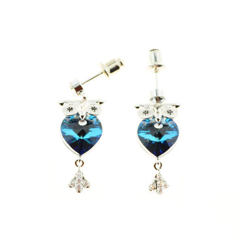 Picture of Crystal Owl Shape Earrings. Indicolite (379) Color