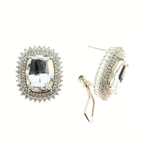 Picture of Crystal Rectangle Leverdrop Pierced Earrings Crystal From Swrovski. Crystal  Color